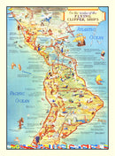 Vintage Map of Flying Clipper Ships of the Americas, 1941