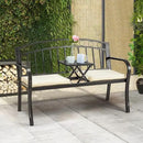 AVAWING Outdoor Metal Garden Bench, 2-Seat Patio Porch Bench with Steel Frame, Park Bench w/Pullout Middle Table＆ Cushion for Backyard Lawn Deck Entryway, Black by CozyNest Decor