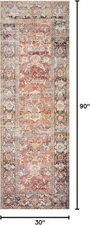 Loloi Layla Collection LAY-02 Spice/Marine 2'-6" x 7'-6" .13" Thick Runner Rug, Soft, Durable, Vintage Inspired, Distressed, Low Pile, Non-Shedding, Easy Clean, Printed, Living Room Rug by CozyNest Decor