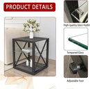 Farmhouse End Table, Modern Side Table with 3-Tier Storage Shelf, Square Rustic Nightstand, Accent Tea Table, for Bedroom Office Living Room, Grey, Natural Wood, Glass, Metal by CozyNest Decor