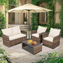 4 Piece Outdoor Patio Furniture Set,Wicker Conversation Sets Outdoor Sectional Patio Sofa Couch with Cushions & Coffee Table for Outside, Garden, Balcony, Porch,Yellow/Beige by GreenHaven Gardens