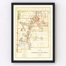 Vintage Map of New Mexico 1876