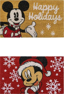 Gertmenian Disney Mouse Doormat Rug Retro Front Door Coir Mat Welcome Home Indoor Outdoor Entryway Carpet, 2-Pack 20x34, Mickey Happy Holidays/Snowflakes by CozyNest Decor