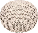 REDEARTH Round Pouf Ottoman - Cable Knitted Boho Poof - Home Décor Cord Pouffe Handmade Circular Footrest for Living Room - Bedroom - Kids Bedroom - 100% Cotton Pouf (19.5"x19.5"x14") - Ivory by CozyNest Decor