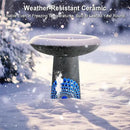 21.5'' Tall Ceramic Bird Bath for Outdoor, Heavy Duty - Cold-Weather Resistant Bird Bath, Garden and Patio Décor - Diamond Blue by GreenHaven Gardens