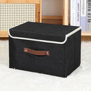 ANMINY Storage Bin with Lid Storage Boxes with PU Leather Handles PP Plastic Board Decorative Foldable Lidded Cotton Linen Fabric Home Cubes Baskets Closet Organizer Container - Black, Large Size by TinyTreasures Baby Boutique