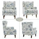 Lumibee Wingback Accent Chair, 2 Set High Back Floral Armchairs in Fabric,Comfy Upholstered Reading Single Sofa Chairs with Solid Wood Legs for Living Room,Bedroom,Office-Plants Blue by CozyNest Decor