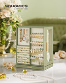 SONGMICS Jewelry Box 360° Rotating, Jewelry Storage Case with 5 Drawers, Jewelry Organizer, Glass Window, Spacious, Vertical Jewelry Storage, Open Design, Great Gift, Laurel Green UJBC170C02 by TinyTreasures Baby Boutique