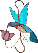 Plant Hanger Hook - Hummingbird with Pink Flower - Stained Glass Sun Catcher Plant Hook for Indoor and Outdoor Use - Copper S Hooks Top and Bottom by GreenHaven Gardens