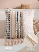Boho Chenille Tufted Couch Throw Pillow Covers 18x18 Inch Set of 2 Farmhouse Striped Decorative Pillow Covers Accent Neutral Pillowcase Caramel Brown Blue Cushion Cover for Livingroom Sofa Bed by CozyNest Decor
