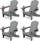 KINGYES Folding Adirondack Chair Set of 4, Dual Cup Holders & All-Weather HDPE, Wood-Like Patio Chair for Backyard, Camping, Pool & Fire Pit, Grey by GreenHaven Gardens