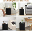 AVZEAR Fluted Round Side Table with Storage, Small Mid Century End Table Fluted Nightstands, Modern Circle Bedside Tables Wood Night Stand for Small Spaces, Living Room, Bedroom (Black) by CozyNest Decor