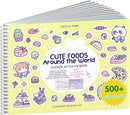 Girly Sticker Book Activity for Kids, Cute Foods Around The World by Cupkin, Toddler Airplane Travel Essentials, 500+ Stickers for Kids 12 Scenes + Coloring Book Pages, Crafts Ages 2-8 by TinyTreasures Baby Boutique