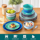 vancasso Bonita Dinnerware Set Blue Stoneware 18 Pieces Service for 4, Handpainted Spirals Pattern Stoneware Plates and Bowls Set by CozyNest Decor