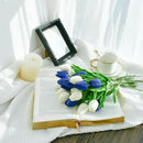 Mandy's Artificial Tulips 20 Stems Blue and White PU Faux Flowers for Wedding Home Decor 13.5 Inch by CozyNest Decor