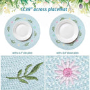 Whaline 4Pcs Round Daisy Placemats Spring Flower Embroidered Place Mats Greenery Floral Dinner Table Mats for Home Holiday Wedding Bridal Baby Shower Birthday Party Decor by CozyNest Decor