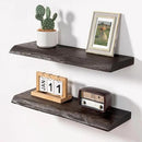 Axeman 24 inch Floating Shelves for Wall - 8'' D Live Edge Rustic Solid Elm Wood Floating Shelves Wall Mounted, Wall Shelves with Invisible Bracket for Living Room Bedroom Kitchen, Set of 2 Walnut