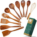 AIUHI 10 Pack Wooden Spoons for Cooking, Teak Wood Kitchen Utensils Set for Non Stick Use, Spatula Set for Stirring, Baking, Non Stick Wooden Utensils for Kitchen by CozyNest Decor