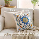 Embroidered Throw Pillow Cover 18x18 Classic Boho Floral Pattern Pillows Cover Outdoor Decorative Pillowcase,Durable Cozy Textured Cushion Case for Sofa Couch Bed Living Room,Blue Orange by CozyNest Decor