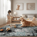 Washable Area Rugs 4ft Non-Slip Modern Abstract Soft for Living Room Entryway Bedroom Nursery, Print Pattern, Blue Black Teal by TinyTreasures Baby Boutique