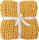 Bigacogo Chunky Knit Throw Blanket for Couch, 40x80 inches, 100% Hand Knitted with Thick Jumbo Chenille Yarn, Cozy Soft Large Rope Knot Cable Crochet Blankets for Sofa Bed Living Room, Mustard Yellow by CozyNest Decor