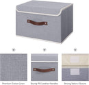 ANMINY 4PCS Storage Bins with Lid PU Leather Handles Storage Boxes PP Plastic Board Decorative Foldable Lidded Cotton Linen Fabric Home Cubes Baskets Closet Organizer Containers - Gray, Large Size by TinyTreasures Baby Boutique