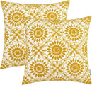 HWY 50 Mustard Yellow Decorative Throw Pillow Covers 18x18 Inch, Pack of 2 Embroidered Cotton Farmhouse Cushion Cover Pillow Case for Sofa Couch Living Room Bed Bedroon, Little Sunflower Design by CozyNest Decor