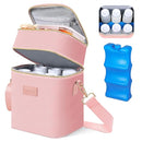 PIIOSER Breastmilk Cooler Bag with Ice Pack Fits 6 Baby Bottles Up to 9 Ounce, Insulated Baby Bottle Tote Bags, Double Layer Waterproof Leak-Proof with Shoulder Strap for Nursing & Working Mom (Pink) by TinyTreasures Baby Boutique