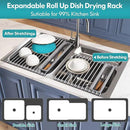 Roll Up Dish Drying Rack, Expandable (12.8"-23.8" D x 12.8" W) Stainless Steel Portable Drainer for Kitchen Sink Counter, Foldable Over The Sink Cover with Removable Utensil Holder by CozyNest Decor