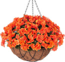 Fall Artificial Flowers with Hanging Basket for Outdoor Indoor, 4 Branches Fake Hydrangea Flowers in Coconut Lining Hanging Basket Home Courtyard Spring Summer Decor(Orange) by GreenHaven Gardens