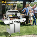 R.W.FLAME 4-Burner Gas Grill with Side Burner, Stainless Steel Propane Grill 42000BTU for Outdoor Cooking, with Porcelain-Enameled Cast Iron Grates, Baking Pan, Silver by GreenHaven Gardens