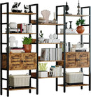 IRONCK Industrial Bookshelf and Bookcase with 2 Louvered Doors 5 Tiers Triple Wide Display Shelf with Storage Cabinet for Living Room Home Office by CozyNest Decor