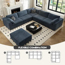 118" Cloud Couch Oversized Modular Sectional Sofa for Living Room,Modern Sofa with Deep Seat，6 Seater Boneless Couch,Comfy Upholstered Corduroy Couches for Apartment, Studio, Office,Bedroom，Blue by CozyNest Decor