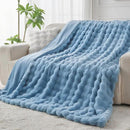 Lotus Karen Fuzzy Throw Blanket Blue - Big Bubble Faux Rabbit Fur Blanket for Couch,Softest Cozy Fluffy Blanket,Thick Furry Plush Shaggy Warm Blankets for Women,50x60 Inches by CozyNest Decor