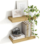 16 Inch Floating Shelves, 8 Inch Deep Floating Shelves for Wall, Hanging Shelf with Invisible Brackets, Deep Shelves for Bathroom, Bedroom, Living Room, Oak, Set of 2 by CozyNest Decor
