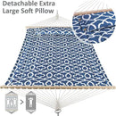 SUNCREAT Two Person Hammock with Stand, 475 lbs Capacity, Portable Patio Hammock with Hardwood Spreader Bar, Large Soft Pillow, Blue Pattern by GreenHaven Gardens
