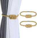 Fenghuangwu 2Pack Magnetic Curtain Tiebacks – Bohemian Style Handmade Woven Tie-Backs for Drapes,Elegant Exquisite Knot Holdbacks,Outdoor Boho & Modern Home Decor（Gold by CozyNest Decor