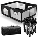 Foldable Baby Playpen with Gate, Extra Large Collapsible Play Yard for Babies & Toddlers, Portable Travel Play Pen with Fence, Safe Activity Center for Indoor & Outdoor Use (59"×71" Black) by TinyTreasures Baby Boutique