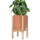 D'vine Dev Terracotta Planter with Natural Stand - 8 Inch Modern Round Flower Pot with Wood Planter Holder, Terracotta, 55-B-N-5 by CozyNest Decor
