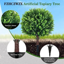 Artificial Topiary Tree with Eucalyptus, Set of 2 UV Resistant 17in Miniature Trees, Outdoor for Porch, Fake Bonsai Topiaries, Greenery Balls, Faux Shrubs for Planters, Curb Appeal Decor by GreenHaven Gardens