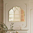 Window Mirror Pane Scalloped, Wide Arched Gold Mirrors Decorative, Cathedral Arch Wall Decor with Metal Windowpane Grid for Mantle Entryway Fireplace Hallway Living Room by CozyNest Decor