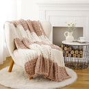 Battilo Chunky Knit Throw Blanket, Soft and Thick Chenille Throw Blanket, 50"x60" Handmade Cable Knit Crochet Blanket, Large Rope Knot Throw Blankets for Couch Sofa Bed Home Decor, Blush & White by CozyNest Decor