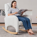 Rocking Chair Nursery, Modern Glider Chair with Adjustable Footrest and Solid Wood Legs, High Backrest Nursery Chair with Side Pocket, Rocker Armchair for Living Room Bedroom, Teddy Ivory by TinyTreasures Baby Boutique