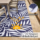 OLANLY Waterproof Outdoor Rug 9x12 ft, Reversible Outdoor Plastic Straw Rug with Leaf Pattern, RV Mat, Indoor Outdoor Carpet for Patio, Camping, Balcony, Deck, Backyard, Navy & White by CozyNest Decor