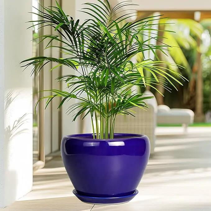 Ceramic Planter 10 Inch - Indoor Plant Pot for Plants with Drainage Hole and Saucer Large Planter Round Outdoor Flower Pot Mid-Century for House Patio Decor Blue, photo 4 of 7