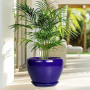 Ceramic Planter 10 Inch - Indoor Plant Pot for Plants with Drainage Hole and Saucer Large Planter Round Outdoor Flower Pot Mid-Century for House Patio Decor Blue by GreenHaven Gardens