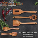 Wooden Spoons for Cooking - 5-Piece Wooden Kitchen Utensil Set made of Natural Solid Wood Material - Includes Salad Spoons, Spaghetti Spoon, Salad Fork, Flat Spatula,Slotted Spatula(A05) by CozyNest Decor