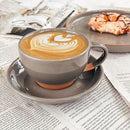 Mora Ceramic Latte Art Mug With Saucer - 10.5 oz, Round Bottom For Perfect Pours - Cafe Cups for Cappuccino, Espresso, Coffee, Tea etc - Porcelain Set for Baristas, Great Gift - Sesame Milk by CozyNest Decor