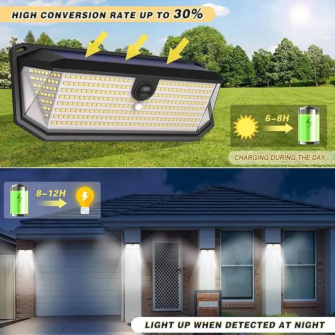 Solar Lights Outdoor, 4000LM 380 LEDs Solar Motion Lights Outdoor Waterproof, 3 Modes 270° Wide Angle Security Light for Stairways/Front Door/Garage/Deck（4 Pack）, photo 3 of 9
