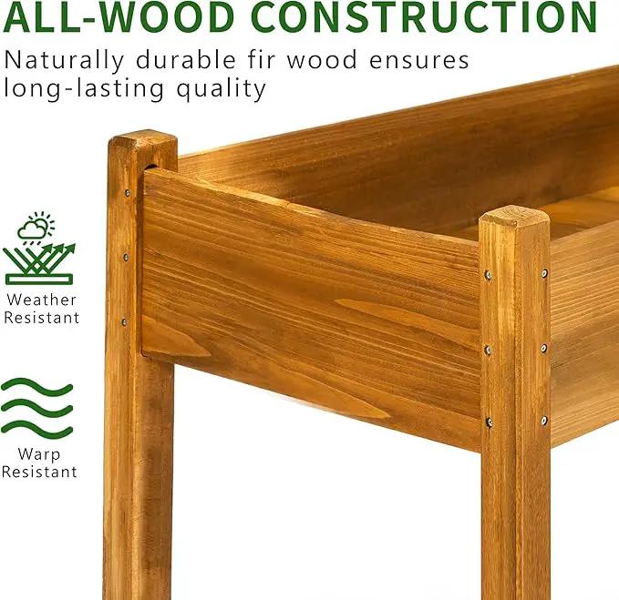 Premium Fir Wooden Raised Garden Bed with Four Legs for Backyard and Balcony Gardening,Suitable for Indoor and Outdoor use,49.5''×23.5''×30'', photo 4 of 8